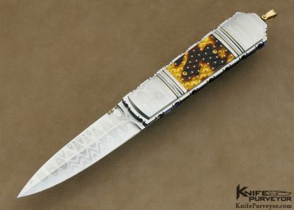 Jim Minnick Custom Knife Damasteel Damascus with 18Kt Gold Braided Wire & Pique Exotic Material Linerlock Dagger