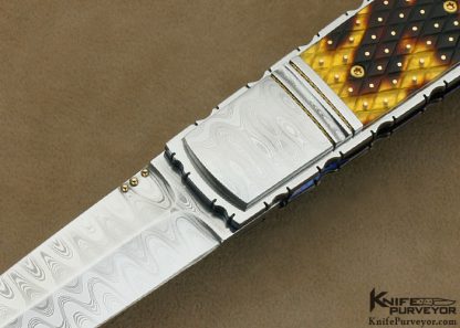 Jim Minnick Custom Knife Damasteel Damascus with 18Kt Gold Braided Wire & Pique Exotic Material Linerlock Dagger - Image 2