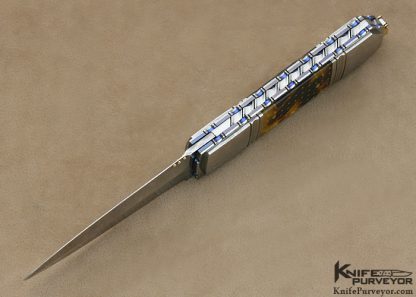 Jim Minnick Custom Knife Damasteel Damascus with 18Kt Gold Braided Wire & Pique Exotic Material Linerlock Dagger - Image 4