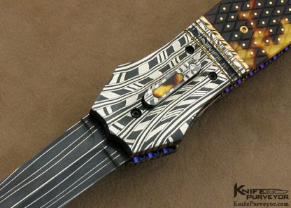 Jim Minnick Custom Knife Piqued Exotic Material and Mosaic Damascus Linerlock - Image 2