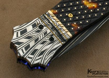 Jim Minnick Custom Knife Piqued Exotic Material and Mosaic Damascus Linerlock - Image 4