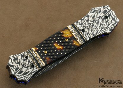 Jim Minnick Custom Knife Piqued Exotic Material and Mosaic Damascus Linerlock - Image 3