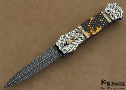 Jim Minnick Custom Knife Piqued Exotic Material and Mosaic Damascus Linerlock