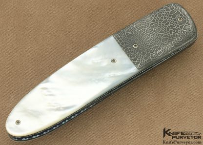 Unsigned Custom Knife Mother of Pearl Shell & Devin Thomas "Spirograph" Damascus Linerlock - Image 3