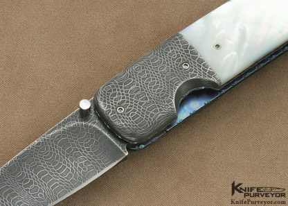 Unsigned Custom Knife Mother of Pearl Shell & Devin Thomas "Spirograph" Damascus Linerlock - Image 2