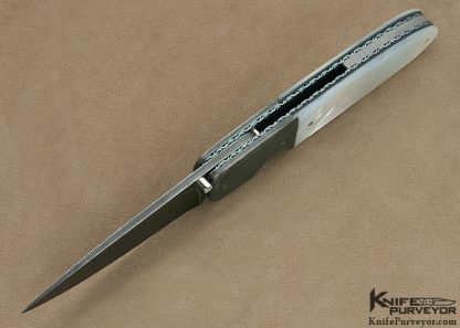 Unsigned Custom Knife Mother of Pearl Shell & Devin Thomas "Spirograph" Damascus Linerlock - Image 4