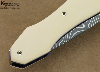 Nate Clark Custom Knife Blued Damascus Linerlock - Image 5