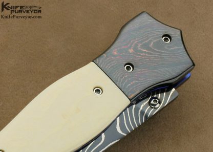 Nate Clark Custom Knife Blued Damascus Linerlock - Image 4