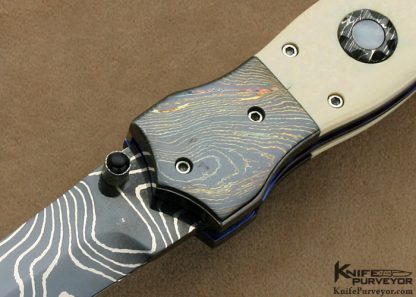 Nate Clark Custom Knife Blued Damascus Linerlock - Image 2