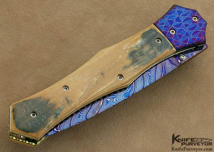 Nate Clark Custom Knife Blued Damascus Mammoth Ivory D/A Automatic Linerlock - Image 3