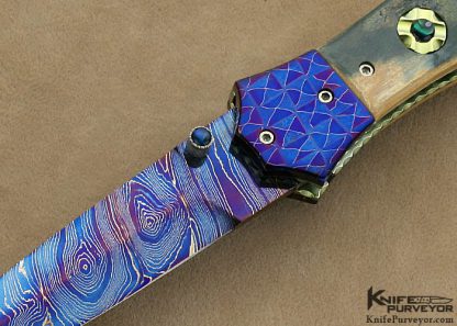 Nate Clark Custom Knife Blued Damascus Mammoth Ivory D/A Automatic Linerlock - Image 2