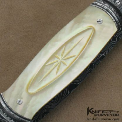 Larry Newton Custom Knives South Sea Goldlip Pearl and Damascus Linerlock - Image 4