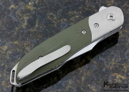 Nick Swan Custom Knife Cygnet with Orange Peeled Titanium Bolsters and OD Green G1 - Image 3