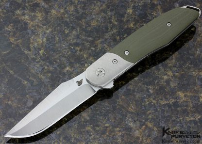 Nick Swan Custom Knife Cygnet with Orange Peeled Titanium Bolsters and OD Green G1