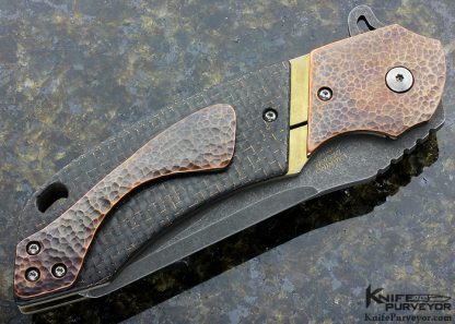 Olamic Cutlery Custom Knife Wayfarer Flipper Lightning Strike carbon Fiber with Hammered Copper - Image 3