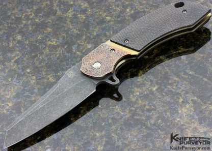 Olamic Cutlery Custom Knife Wayfarer Flipper Lightning Strike carbon Fiber with Hammered Copper