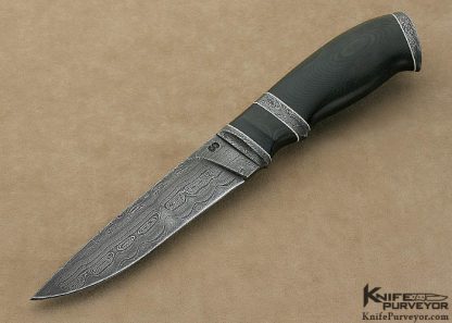 Olamic Cutlery Custom Knife "Suna" Series Black Linen Micarta & "Saturn's Rings" Damascus Drop Point Hunter