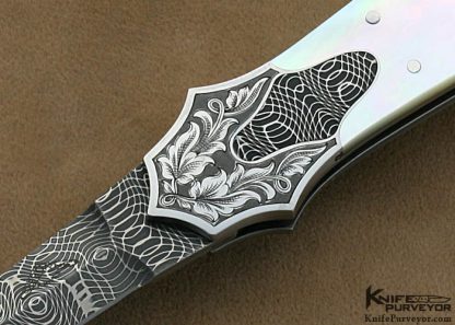 Warren Osborne Custom Knife Mother of Pearl & Damascus Assisted Opening Wing Dagger Engraved by Simon Lytton - Image 2