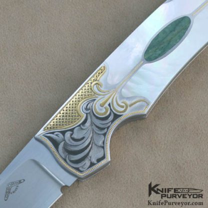 Warren Osborne Custom Knife Julie Warenski Engraved Mother of Pearl & Jasper Lockback - Image 2