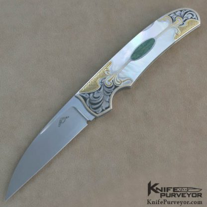 Warren Osborne Custom Knife Julie Warenski Engraved Mother of Pearl & Jasper Lockback