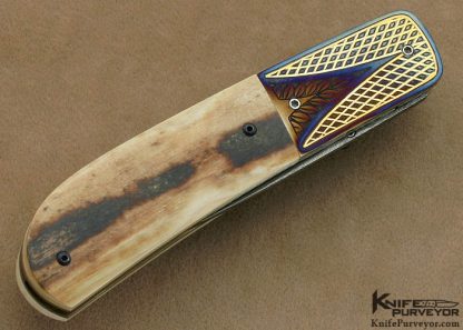 Owen Wood Custom Knife Armin Winkler Engraved Sole Authorship Damascus & Mammoth Ivory Linerlock - Image 3