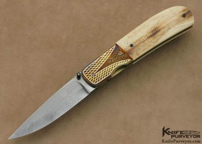 Owen Wood Custom Knife Armin Winkler Engraved Sole Authorship Damascus & Mammoth Ivory Linerlock