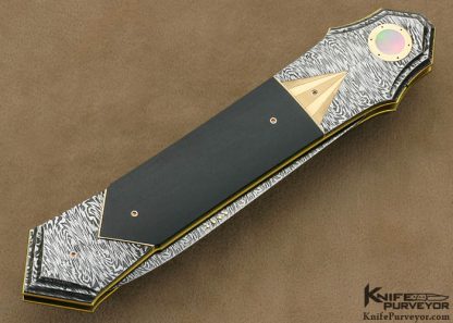 Owen Wood Custom Knife Sole Authorship Damascus & Black Edwards Jade Art Deco Linerlock Dagger - Image 3