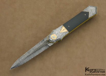 Owen Wood Custom Knife Sole Authorship Damascus & Black Edwards Jade Art Deco Linerlock Dagger