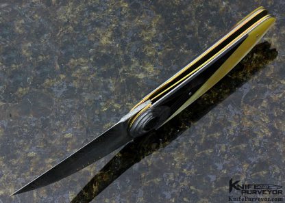 Owen Wood Custom Knife Art Deco Crescent Linerlock with Black Lip and Gold Lip Pearl Shell - Image 5