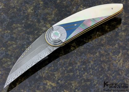 Owen Wood Custom Knife Art Deco Crescent Linerlock with Black Lip and Gold Lip Pearl Shell