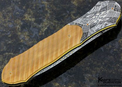 Owen Wood Custom Knife Sole Authorship Chevron Damascus Linerlock Dagger - Image 3