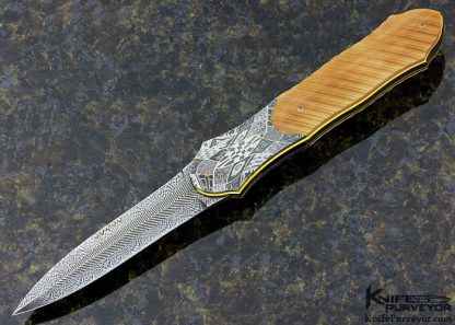 Owen Wood Custom Knife Sole Authorship Chevron Damascus Linerlock Dagger