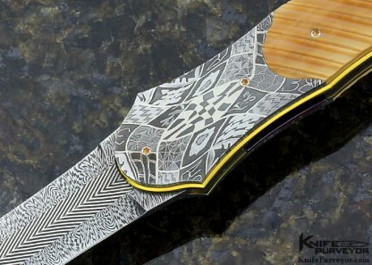 Owen Wood Custom Knife Sole Authorship Chevron Damascus Linerlock Dagger - Image 2