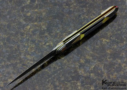 Owen Wood Custom Knife Art Deco Black Lip Tahitian Pearl Linerlock Dole Authorship Chevron Damascus Dagger - Image 5