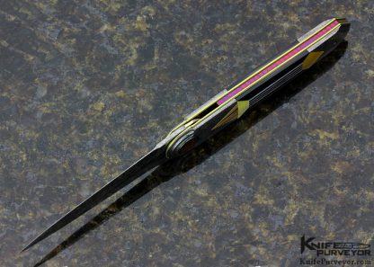 Owen Wood Custom Knife Art Deco Black Lip Tahitian Pearl Linerlock Dole Authorship Chevron Damascus Dagger - Image 4