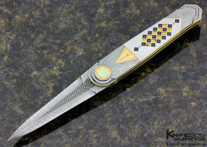 Owen Wood Custom Knife Long Art Deco Checkerboard Linerlock Dagger