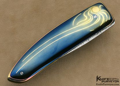 Owen Wood Custom Knife "Sun & Moon" Blued Titanium and Armin Winkler's 24Kt Gold Inlays Linerlock - Image 3