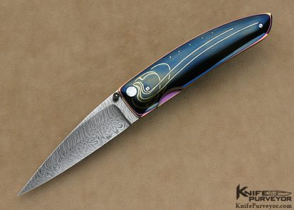 Owen Wood Custom Knife "Sun & Moon" Blued Titanium and Armin Winkler's 24Kt Gold Inlays Linerlock