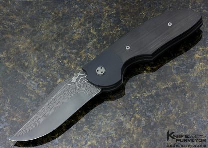 Stan Wilson Custom Knife Stainless Damascus & Unidirectional Carbon Fiber "NFF" Non Flipper Flipper