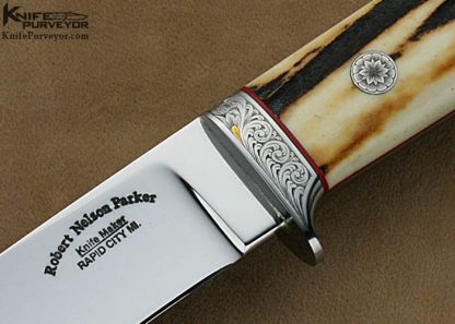 Robert Nelson Parker Custom Knife Dave Lark Engraved Stag Drop Point Hunter - Image 2