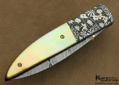 Cliff Parker Custom Knife South Sea Goldlip Pearl Shell & Sole Authorship "Tweety Bird & Sylvester" Mosaic Damascus Linerlock - Image 3