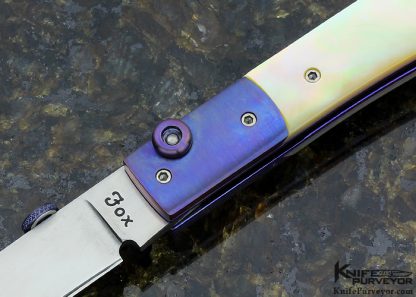 Paul Fox Custom Knife South Sea Gold Lip Pearl & Anodized Titanium Toggle Lock - Image 2