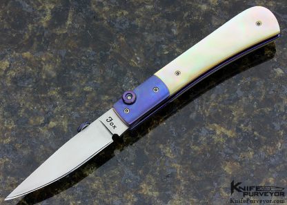 Paul Fox Custom Knife South Sea Gold Lip Pearl & Anodized Titanium Toggle Lock