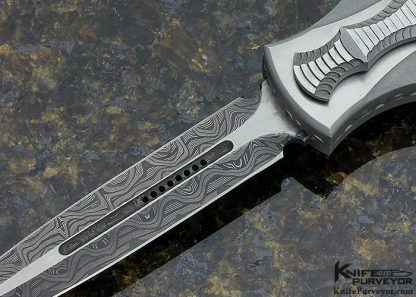 Paul Panak Custom Knife Damascus with Titanium and Abalone Inlay OTF - Image 2