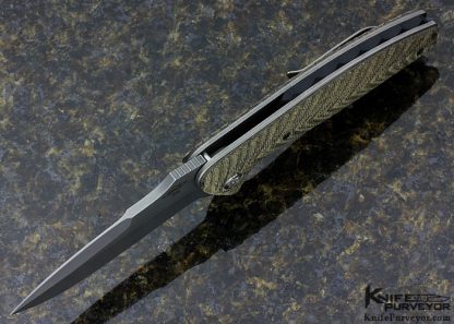 Peter Carey Custom Knife 50/50 Green Canvas Micarta Linerlock Flipper - Image 4