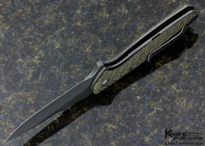 Peter Carey Custom Knife 50/50 Green Canvas Micarta Linerlock Flipper - Image 5