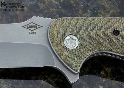 Peter Carey Custom Knife 50/50 Green Canvas Micarta Linerlock Flipper - Image 2