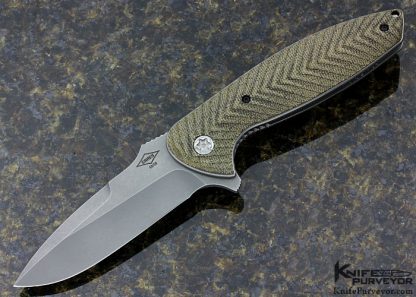 Peter Carey Custom Knife 50/50 Green Canvas Micarta Linerlock Flipper