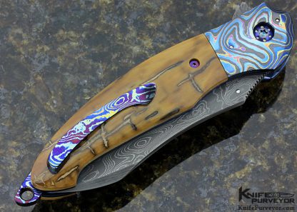 Peter Martin Custom Knife Mammoth, Chad Nichols Damascus & Mokuti "Nebula" Flipper - Image 3