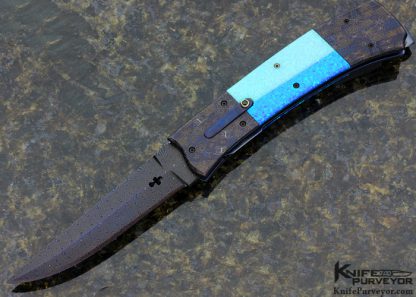 Peter Martin Custom Knife Sole Authorship Mosaic Damascus & Russian Synthetic Opal Automatic Linerlock